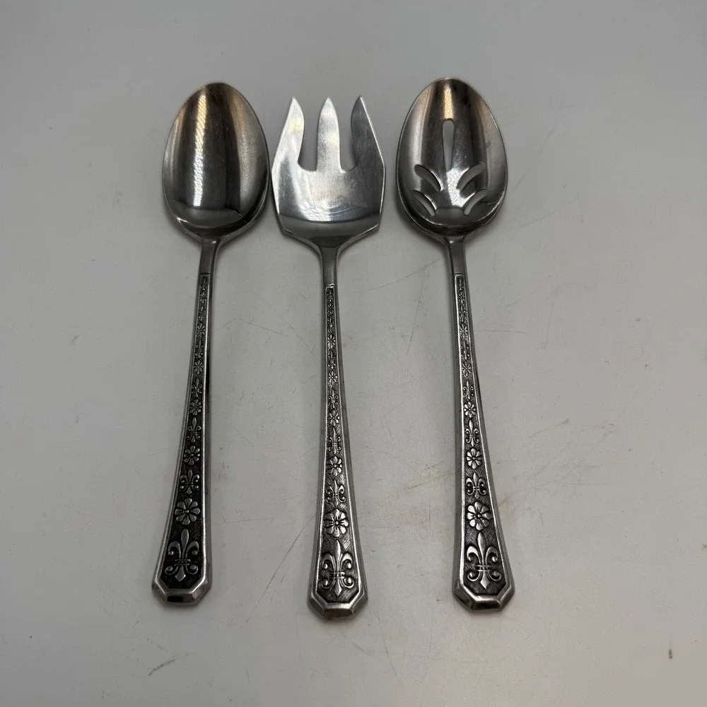 Interpur Florenz Japan Stainless Steel Fleur De Lis Serving Set Spoon Meat Fork